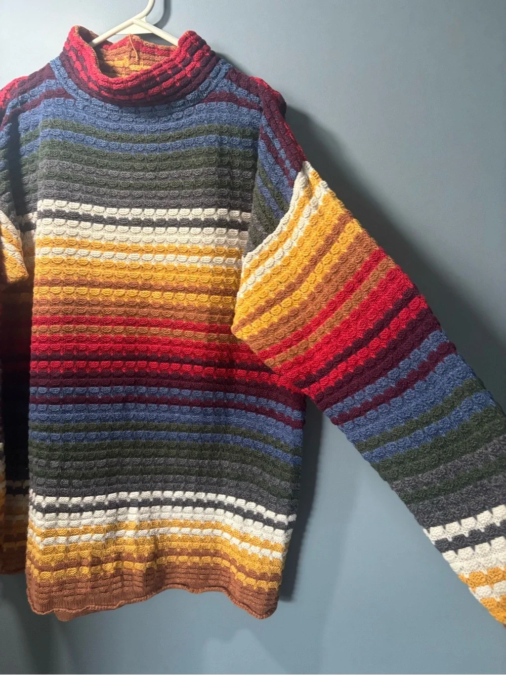 Vintage runway Multicolor Striped Funnel Neck Men's Sweater - Picture 3 of 13